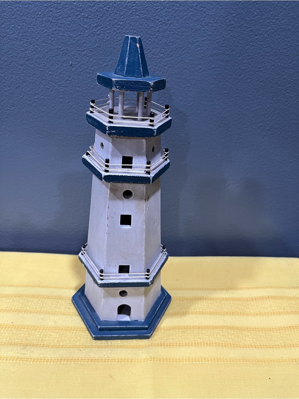 ⚓️ Vintage Wooden Lighthouse Figurine - 11” - Coastal Tabletop Decor